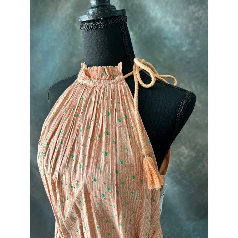 New Joie Women's Midi Dress Halter Neck Sleeveless Coral Green Floral Size Large - Picture 5 of 9